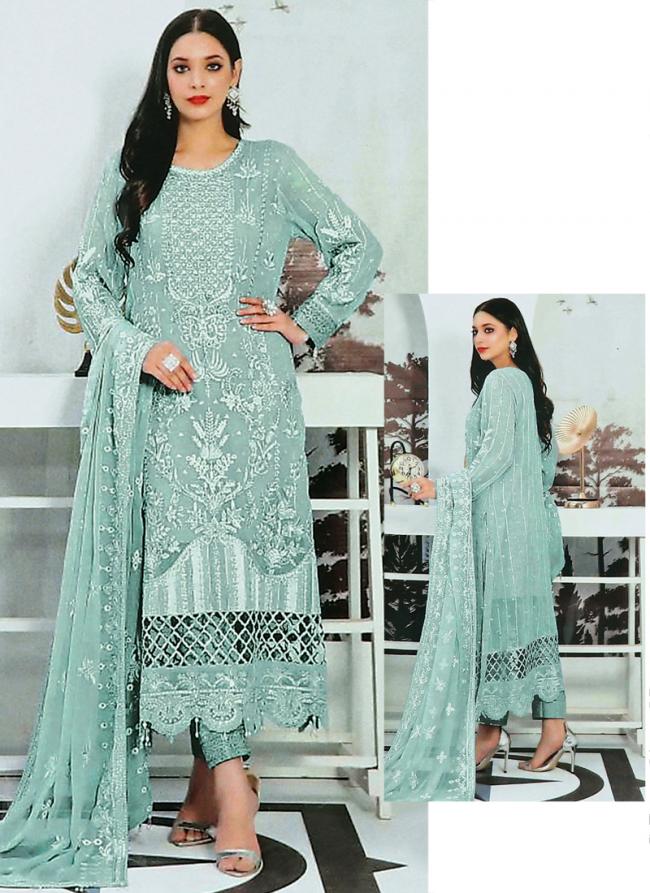 Faux Georgette Sky Blue Traditional Wear Embroidery Work Pakistani Suit